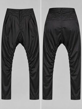 ONLY Limitless Denim Black Satin Drop Crotch Harem Pants Avant Garde Y2K